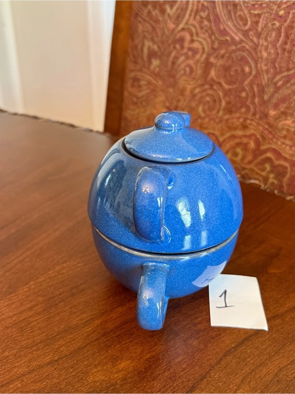 Pier 1 Blue Stoneware Tea for One Stackable 3-Piece Set with Teapot, Lid and Cup